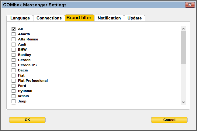 Messenger brand filter settings